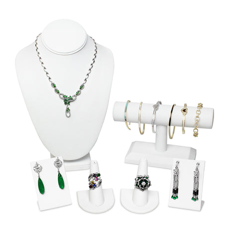 6 Pcs Jewelry Display Set, Premium White Faux Leather
