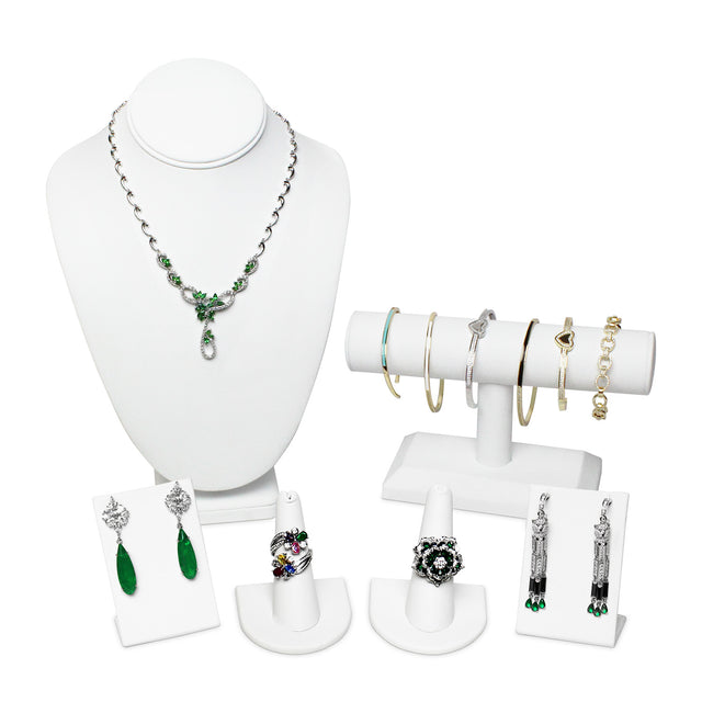 6 Pcs Jewelry Display Set, Premium White Faux Leather