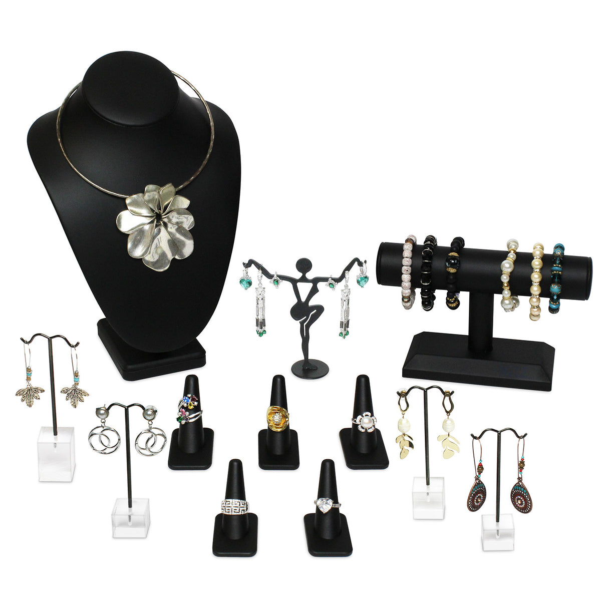 Versatile Premium Black Faux Leather Jewelry Display Set