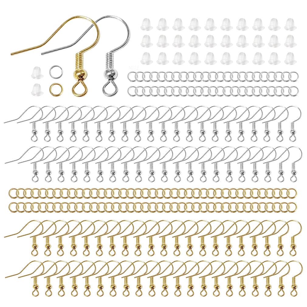 LD08892 Hypoallergenic Earring Hooks, 600Pcs Earring Making Kit With Hypoallergenic  Earring Hooks 20 x 20mm color silver 100pcs and gold color 100, Split Rings  6mm silver color 100pcs and Gold color 100pcs