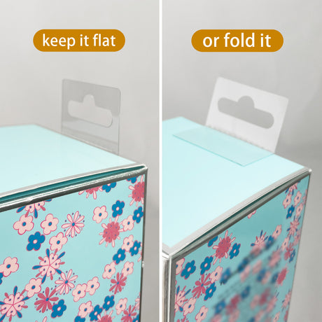 100 clear sticky hang tabs and slot hang tags with self-adhesive.