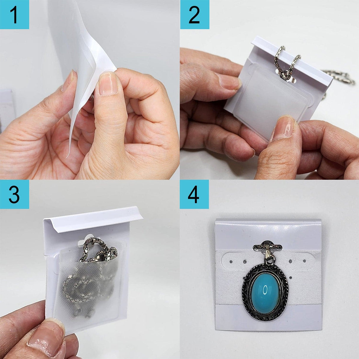 #LD41678Pack of 100 Self-Adhesive Display Cards for Necklace Chains
