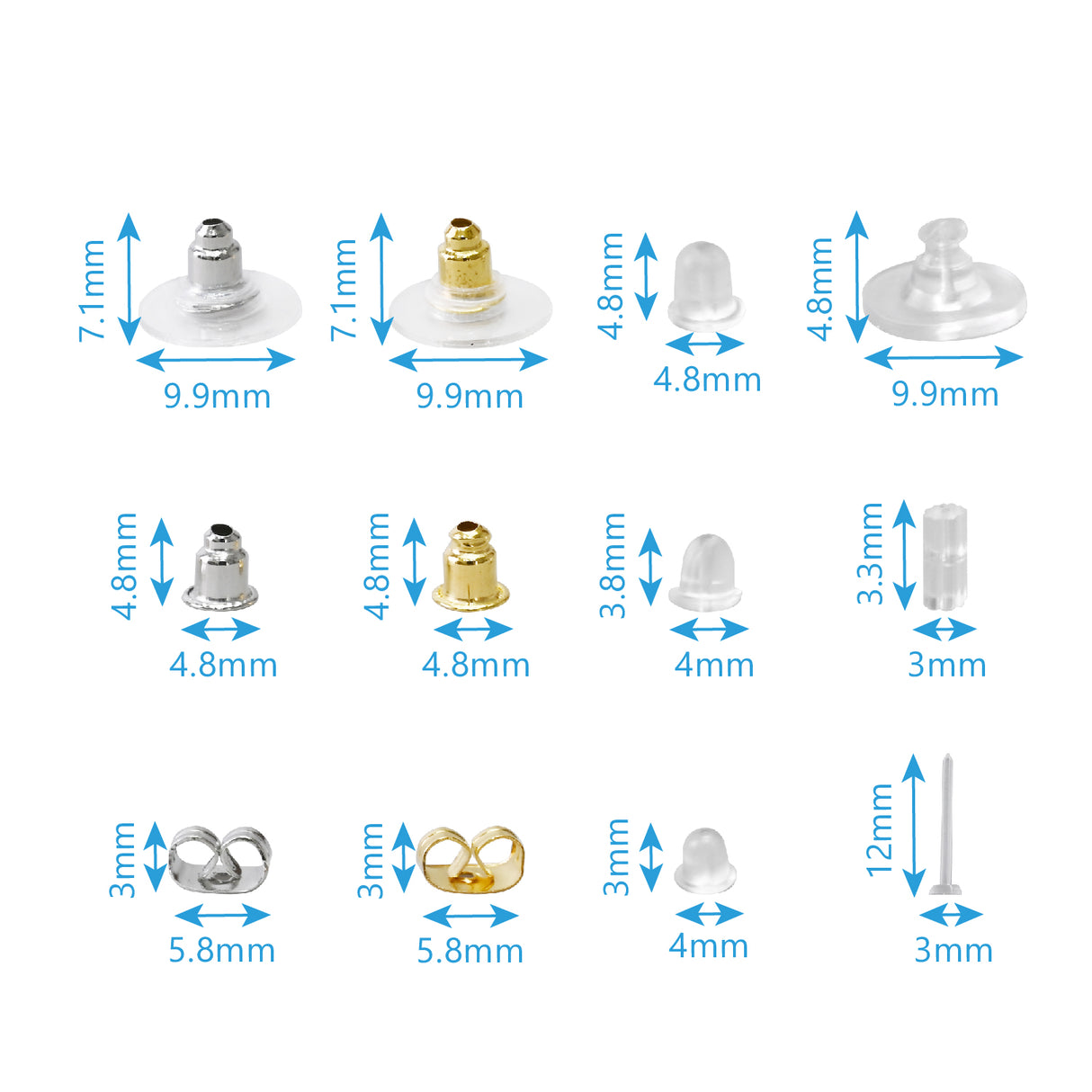 12 different earring backs kit and contains 600pcs