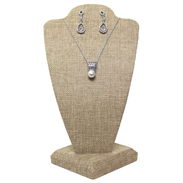 #ND-1021N-N3 Gray Burlap Linen Necklace Display Bust