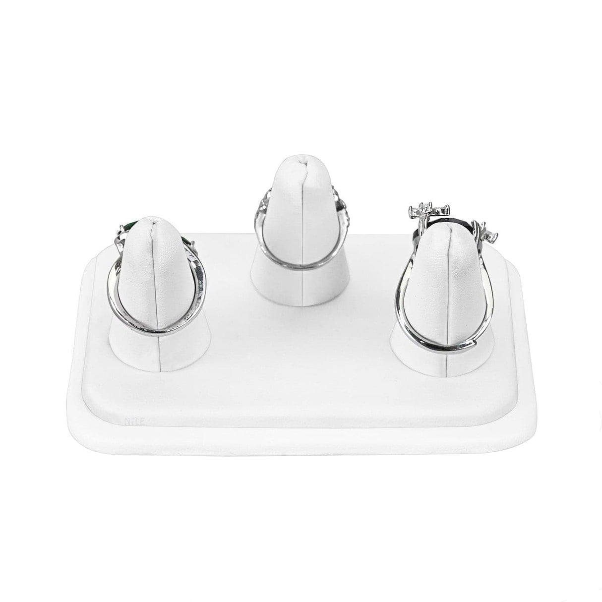 #RD-2433L-WH White Leatherette 3 Ring Finger Shaped Ring Display