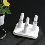 #RD-2433L-WH White Leatherette 3 Ring Finger Shaped Ring Display