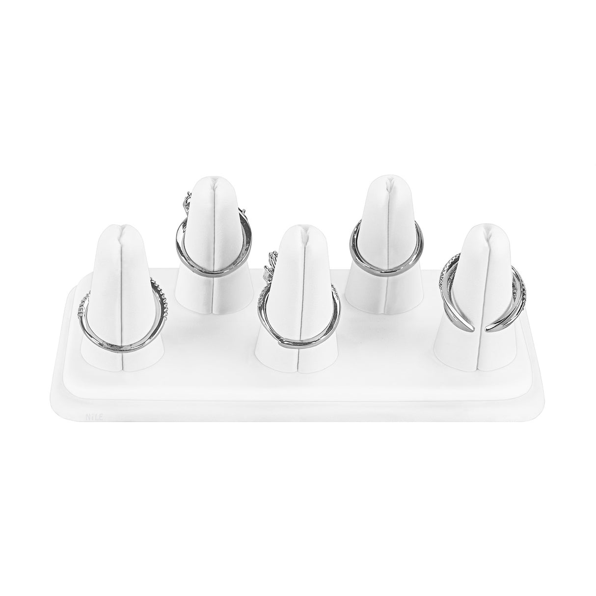 White Faux Leather 5 Finger Ring Display -Nile Corp