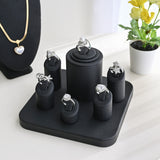 #Set101(BK) Deluxe Jewelry Ring Display 6-Pcs Set, Black Faux Leather