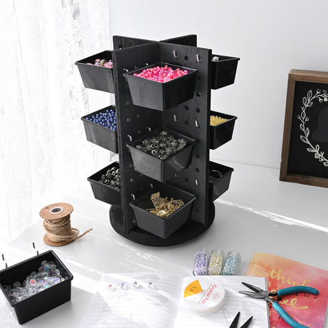 Wooden Rotating Pegboard Display with 12 Bins, Pegboard Storage 