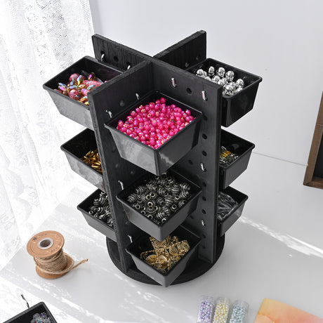 Wooden Rotating Pegboard Display with 12 Bins, Pegboard Storage 