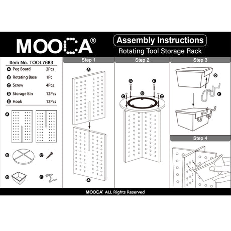 Wooden Rotating Pegboard Display with 12 Bins, Pegboard Storage 