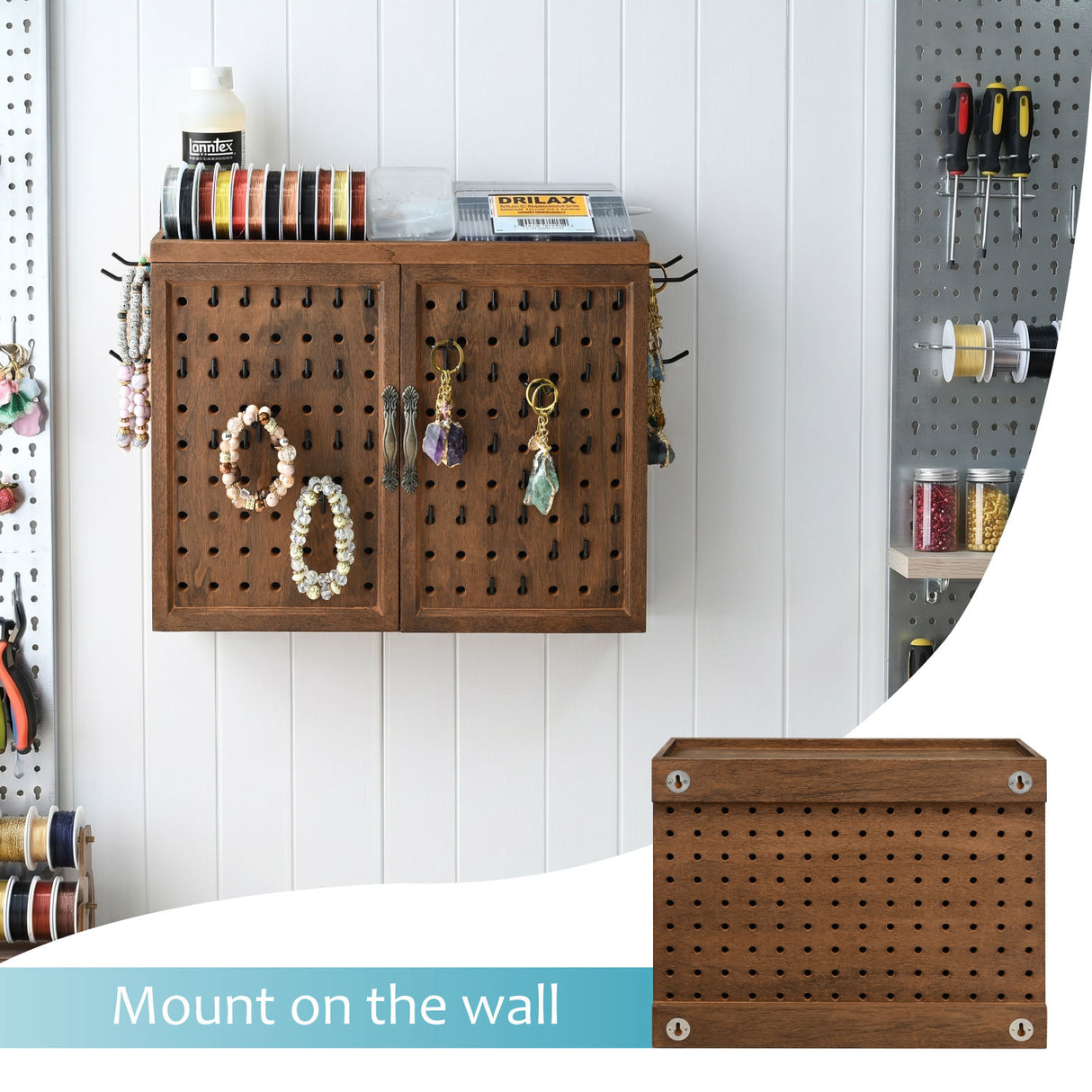 #TOOL8673BR Wood Jewelry Craft Pegboard Tool Organizer