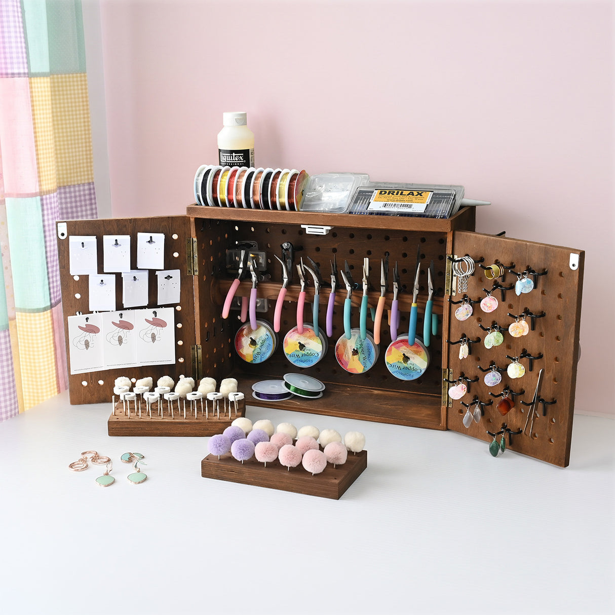 #TOOL8673BR Wood Jewelry Craft Pegboard Tool Organizer