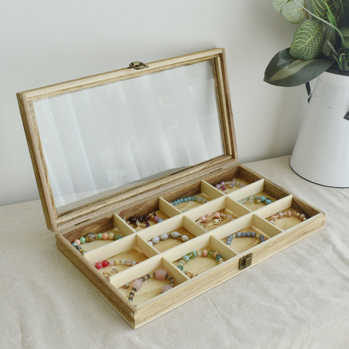 #WD110 Glass Top Wooden Craft Supply Organizer Jewelry Display Case