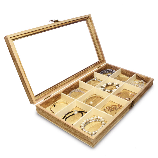 #WD110 Glass Top Wooden Craft Supply Organizer Jewelry Display Case