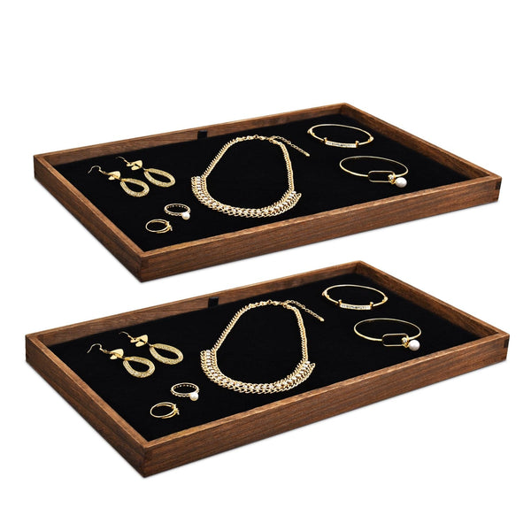 #WD12193x2 2 PCS  Wooden Stackable Jewelry Tray with Black Velvet Pads