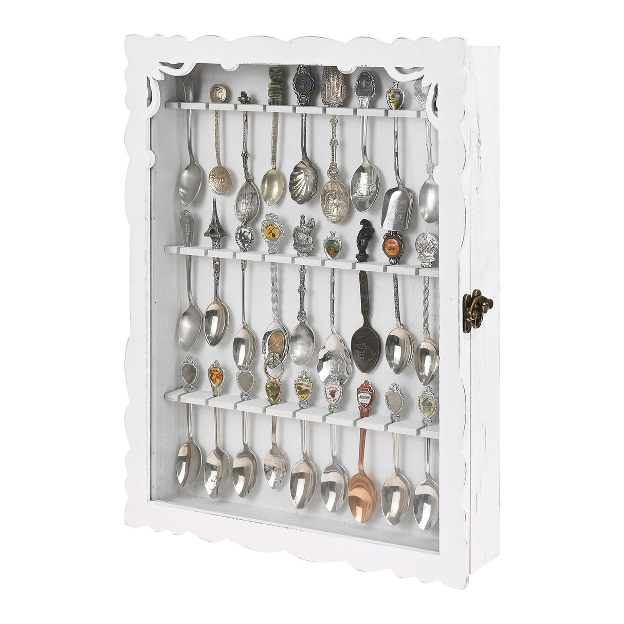 #WD1730 Wooden 30-Souvenir Spoon Display Case Cabinet with Tempered Glass