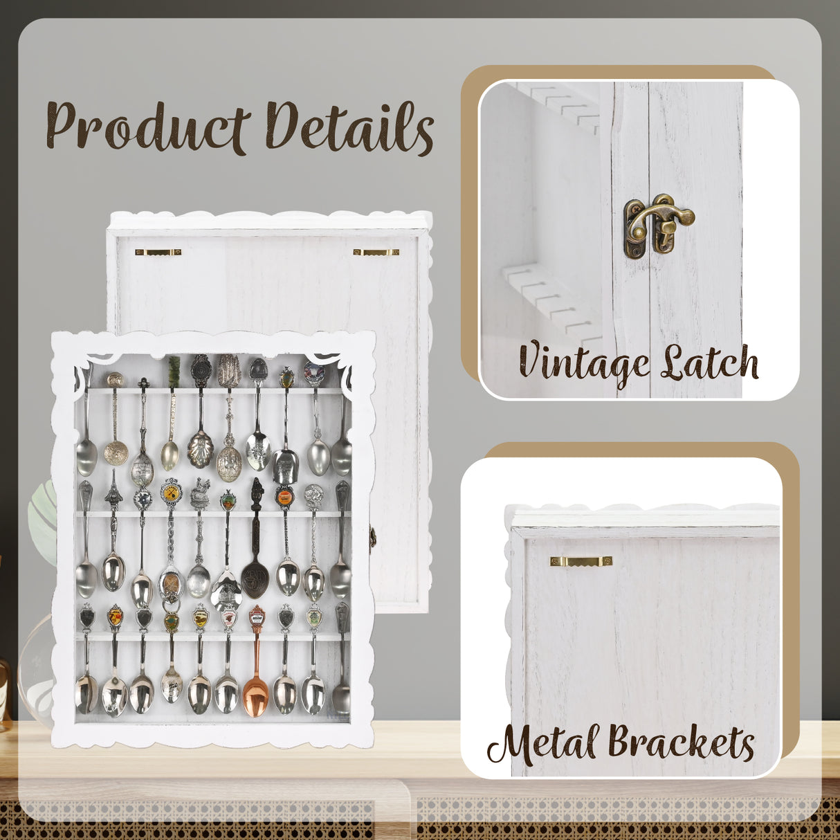 #WD1730 Wooden 30-Souvenir Spoon Display Case Cabinet with Tempered Glass