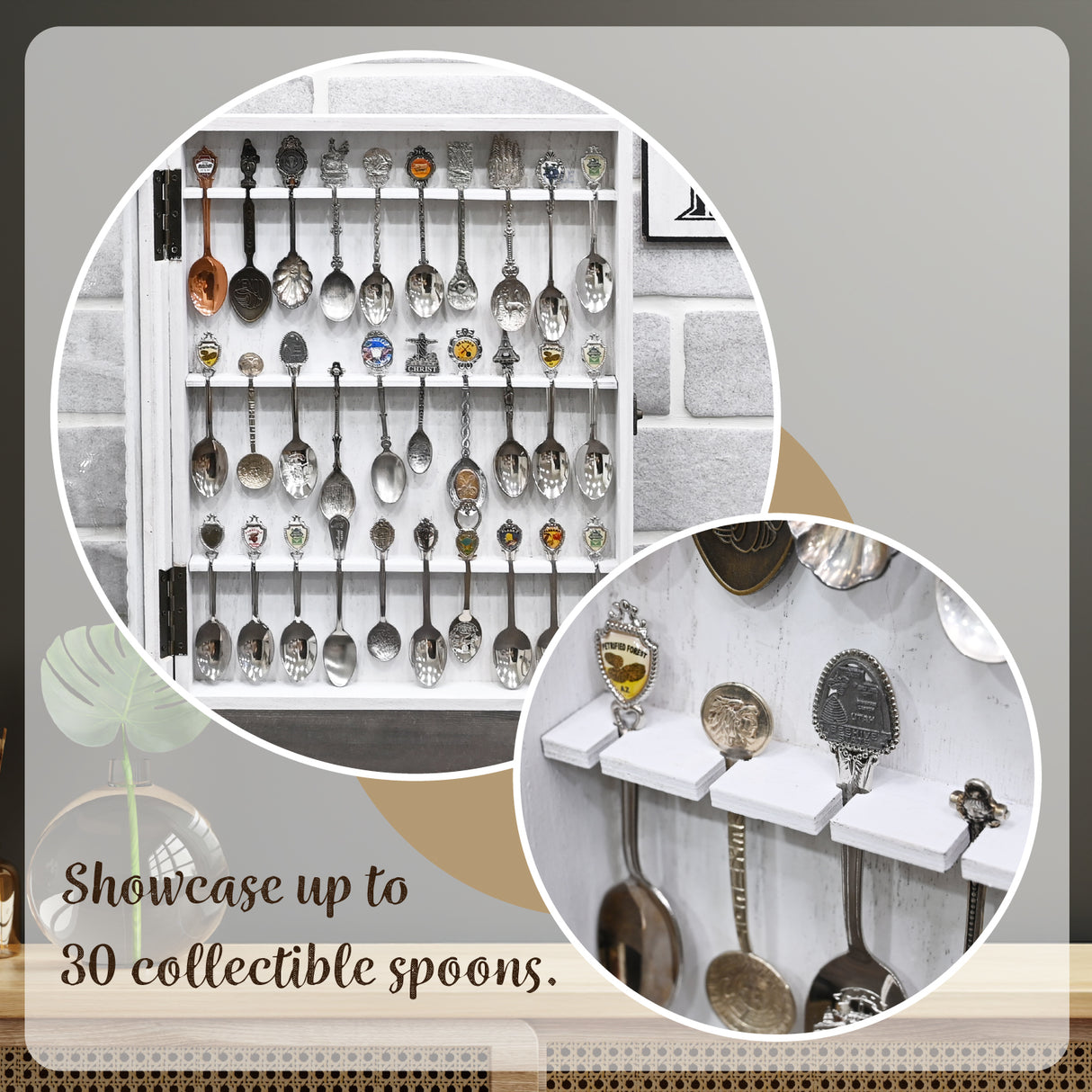 #WD1730 Wooden 30-Souvenir Spoon Display Case Cabinet with Tempered Glass