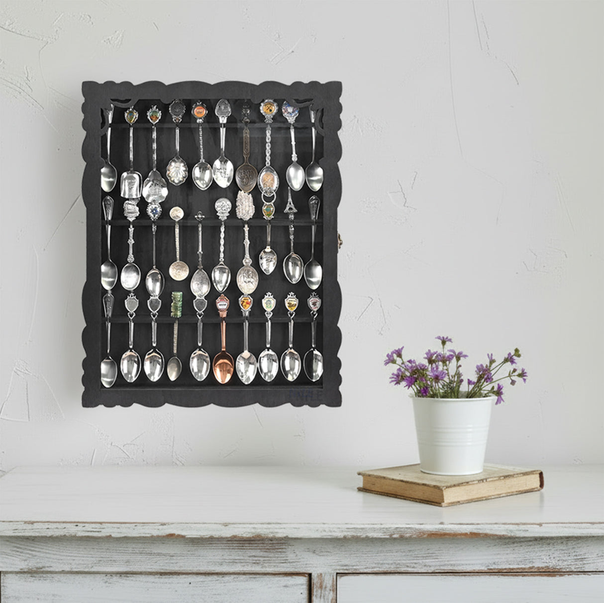 #WD1730 Wooden 30-Souvenir Spoon Display Case Cabinet with Tempered Glass