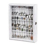 Wooden 30-Souvenir Spoon Display Case Cabinet with Tempered Glass