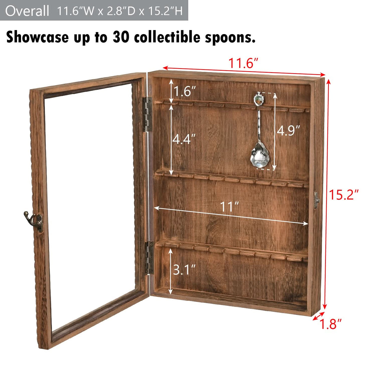 Wooden 30-Souvenir Spoon Display Case Cabinet with Tempered Glass