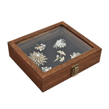 #WD2-1+93-4BK Tempered-Glass Top Small Wooden Jewelry Display Case with Removable Black Velvet Pad