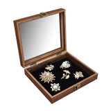 #WD2-1+93-4BK Tempered-Glass Top Small Wooden Jewelry Display Case with Removable Black Velvet Pad