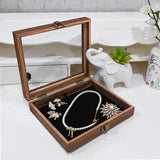 #WD2-1+93-4BK Tempered-Glass Top Small Wooden Jewelry Display Case with Removable Black Velvet Pad