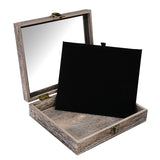 #WD2-1+93-4BK Tempered-Glass Top Small Wooden Jewelry Display Case with Removable Black Velvet Pad