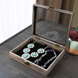 #WD2-1+93-4BK Tempered-Glass Top Small Wooden Jewelry Display Case with Removable Black Velvet Pad