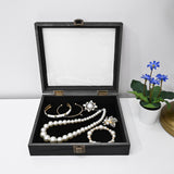 #WD2-1+93-4BK Tempered-Glass Top Small Wooden Jewelry Display Case with Removable Black Velvet Pad