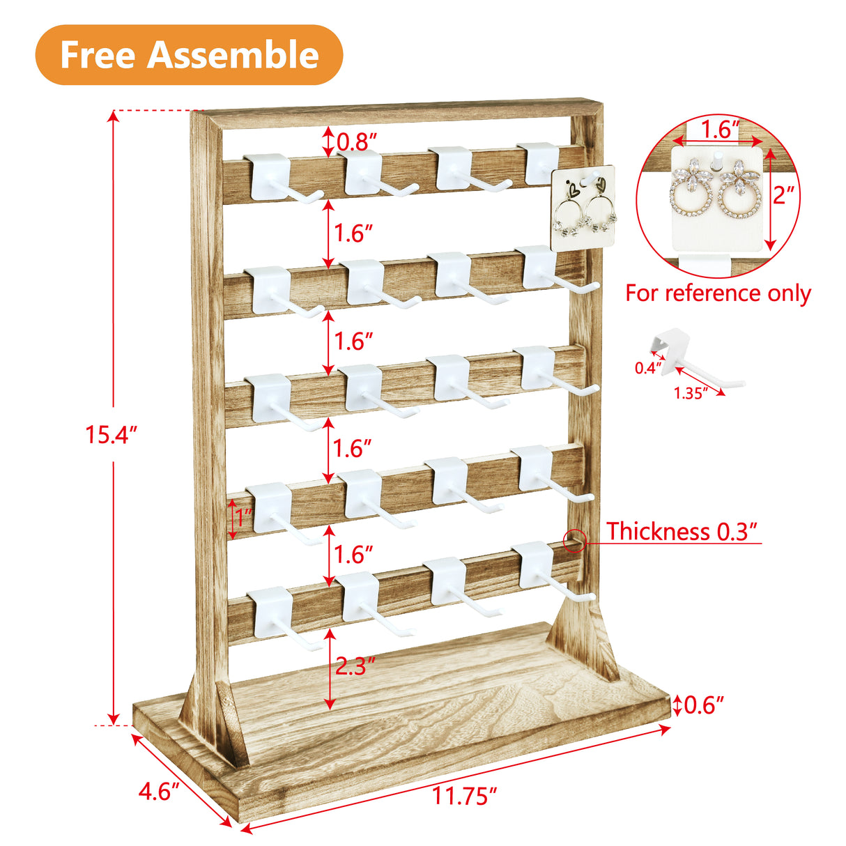 #WD2005 Wooden Hanger hook jewelry rack display with 20 white hooks