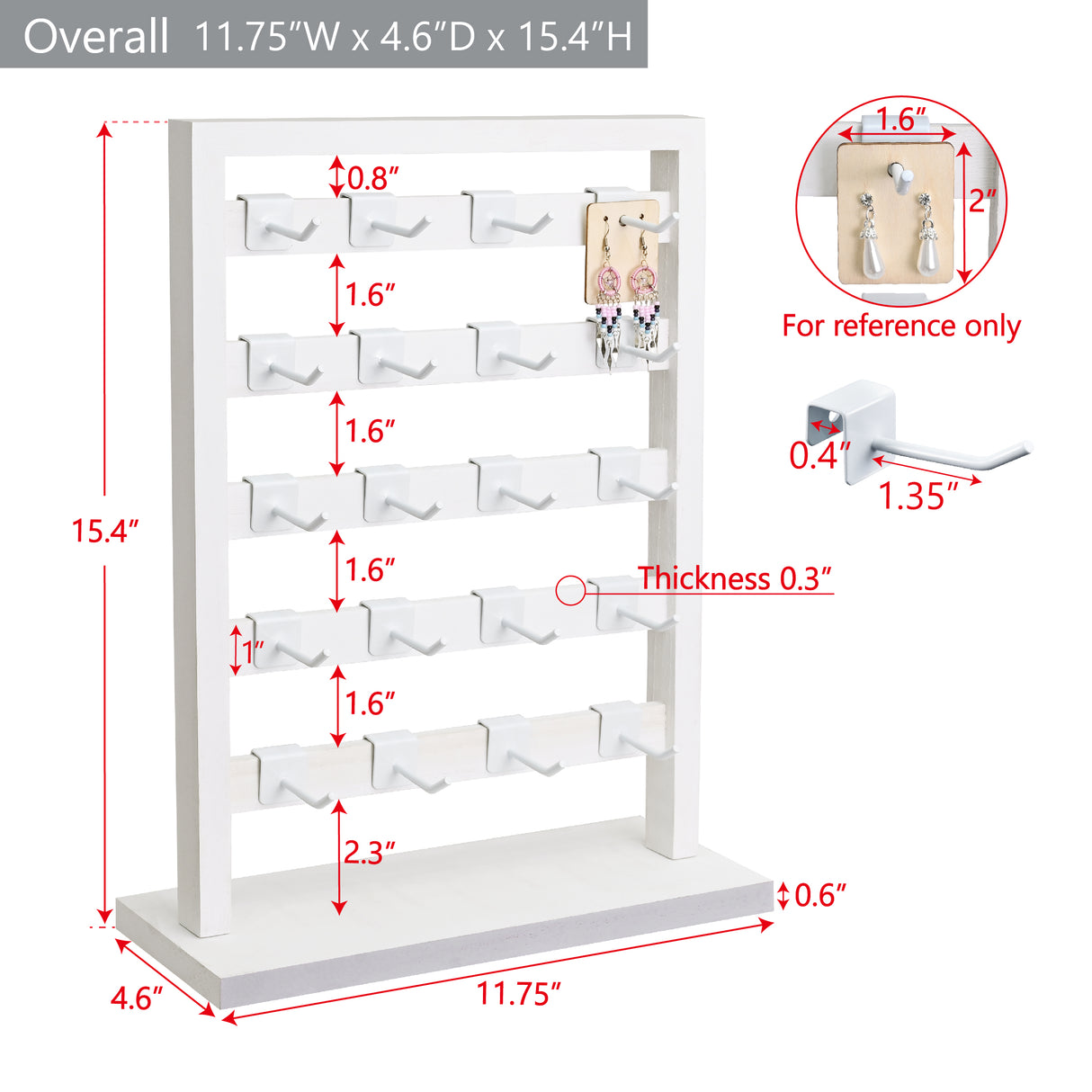 #WD2005 Wooden Hanger hook jewelry rack display with 20 white hooks