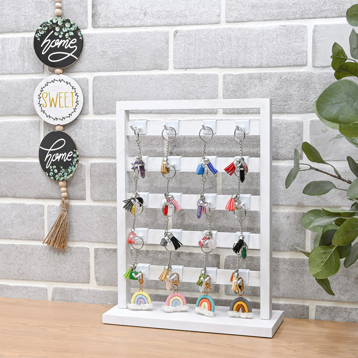 #WD2005 Wooden Hanger hook jewelry rack display with 20 white hooks