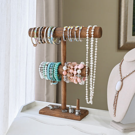 #WD2187BR 2 Tier Wooden Jewelry Display Bracelet Watch Holder