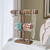 2 Tier Wooden Jewelry Display Bracelet Watch Holder