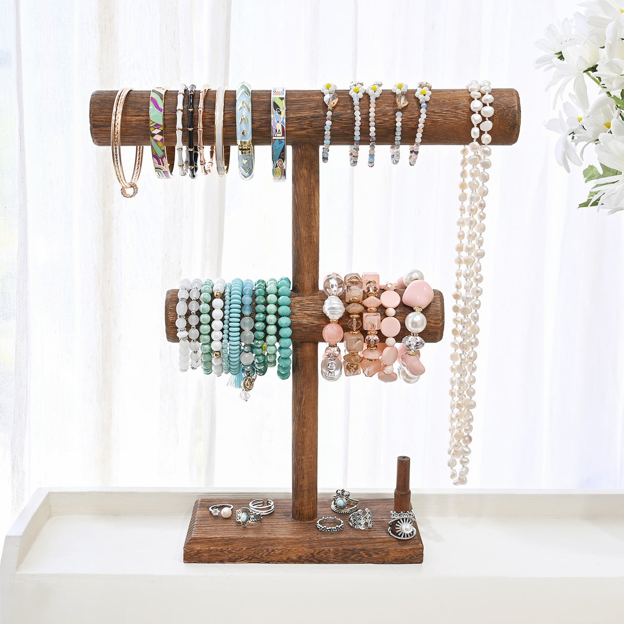 #WD2187BR 2 Tier Wooden Jewelry Display Bracelet Watch Holder