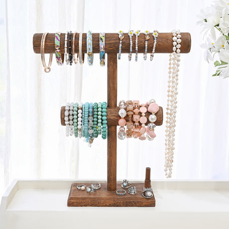 #WD2187BR 2 Tier Wooden Jewelry Display Bracelet Watch Holder