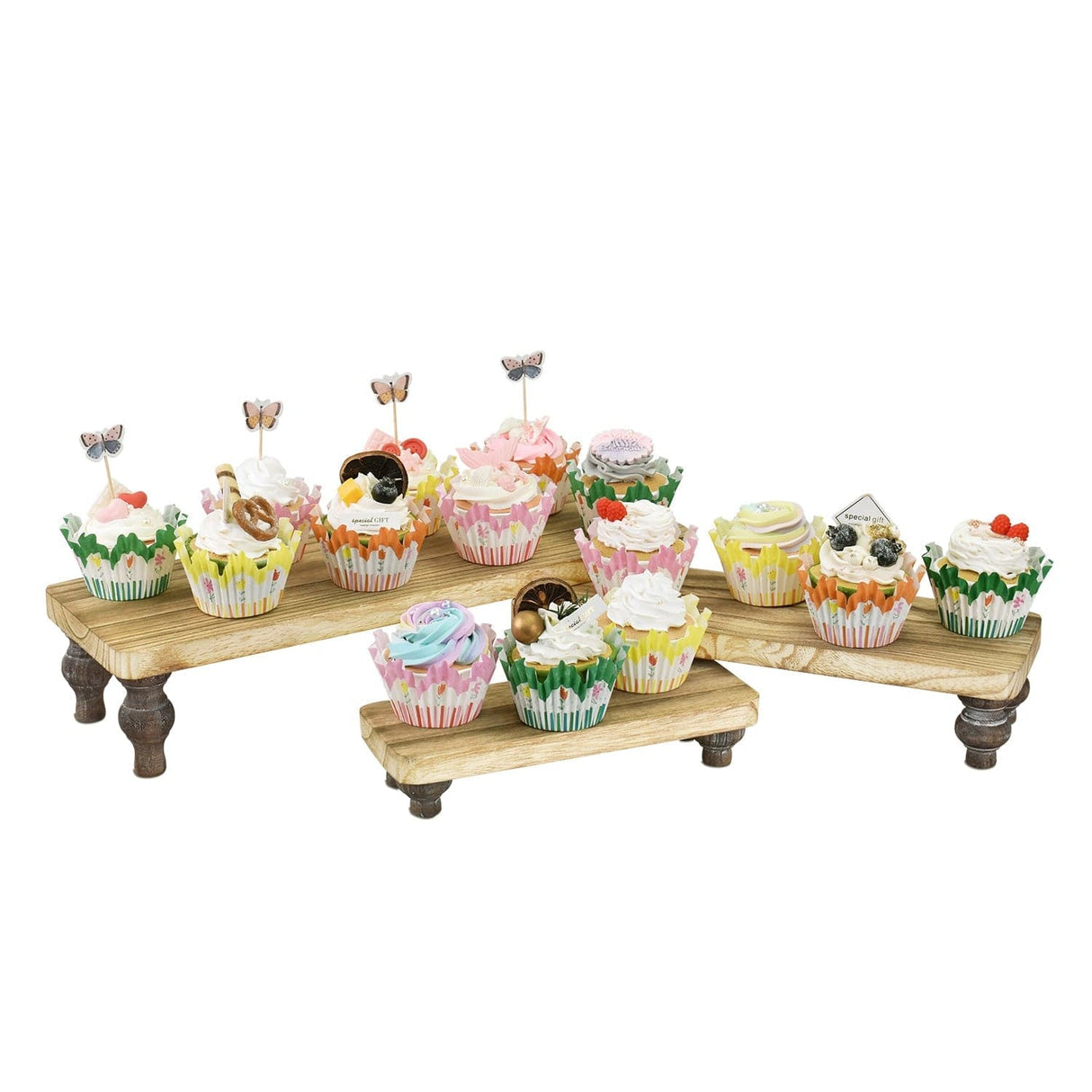 #WD2203-OK 3 Pcs Set Wooden Display Riser Stand, Oak Color