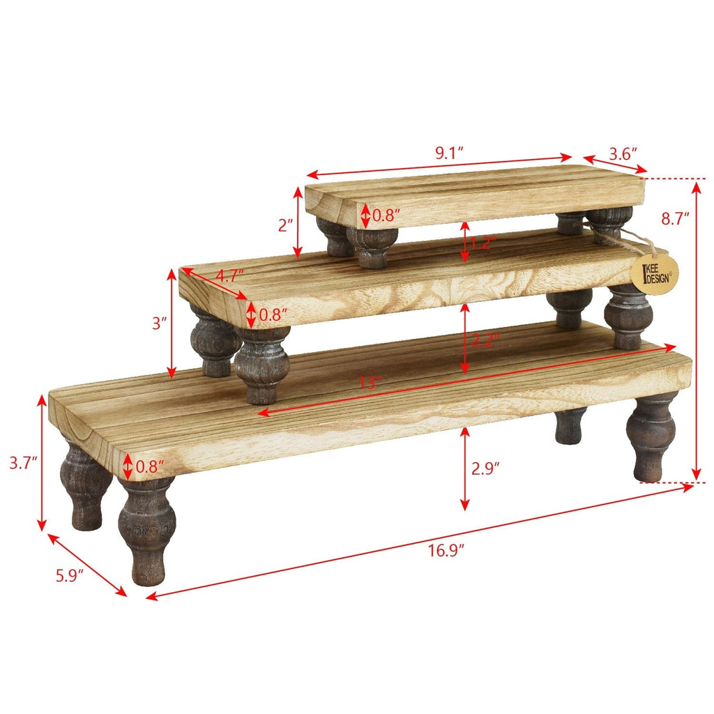 #WD2203-OK 3 Pcs Set Wooden Display Riser Stand, Oak Color