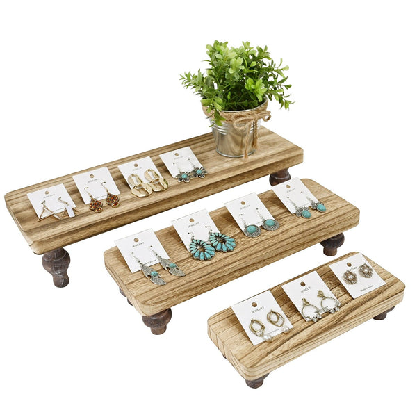 #WD2203-OK 3 Pcs Set Wooden Display Riser Stand, Oak Color