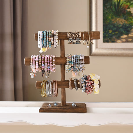 #WD2965-3  Free Assembly 3-Tier Wooden Jewelry Display Stand, Bracelets, Necklaces