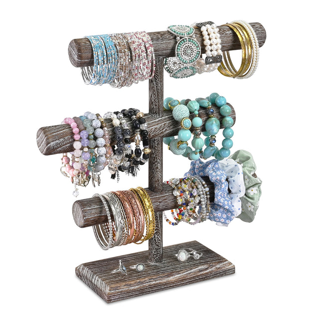 #WD2965-3  Free Assembly 3-Tier Wooden Jewelry Display Stand, Bracelets, Necklaces