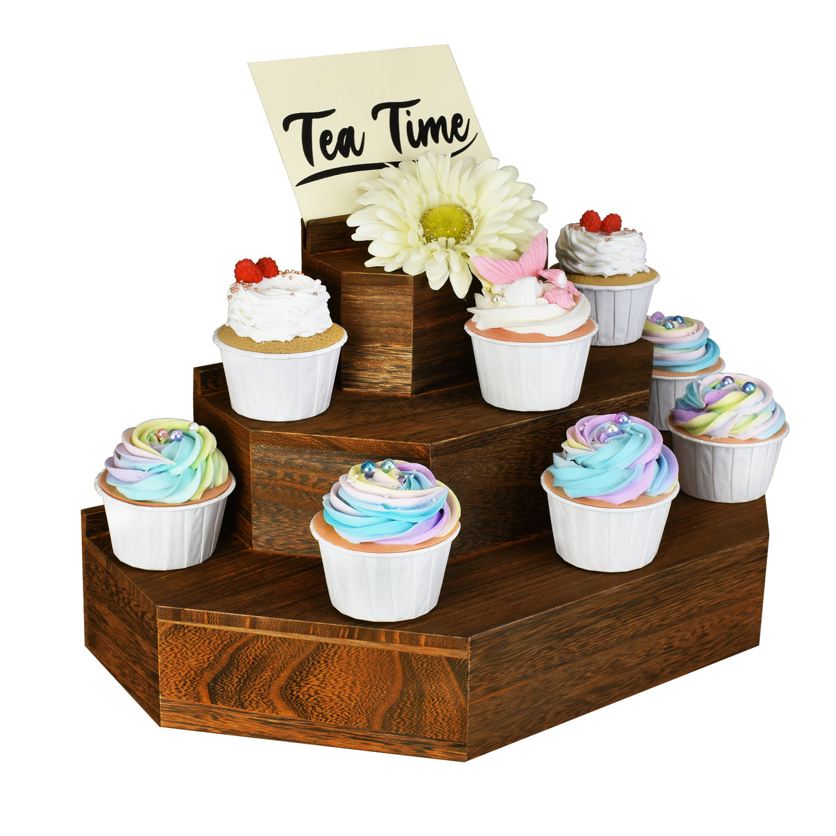 #WD3015 3-Tier Wood Stair Step Shelf Step Display Risers, Coffee Color