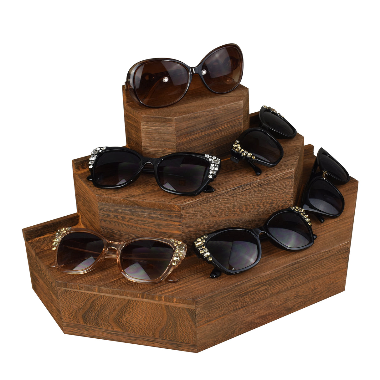 #WD3015 3-Tier Wood Stair Step Shelf Step Display Risers, Coffee Color