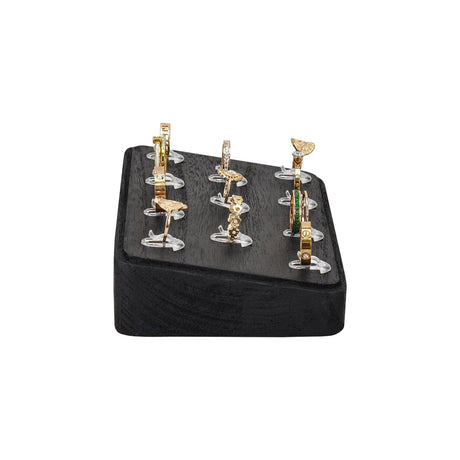 #WD3511-BK Wooden Ring Tray Display with 11 Acrylic Clips 