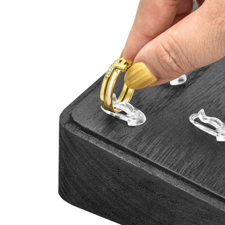 #WD3511-BK Wooden Ring Tray Display with 11 Acrylic Clips 