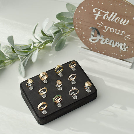 #WD3511-BK Wooden Ring Tray Display with 11 Acrylic Clips 