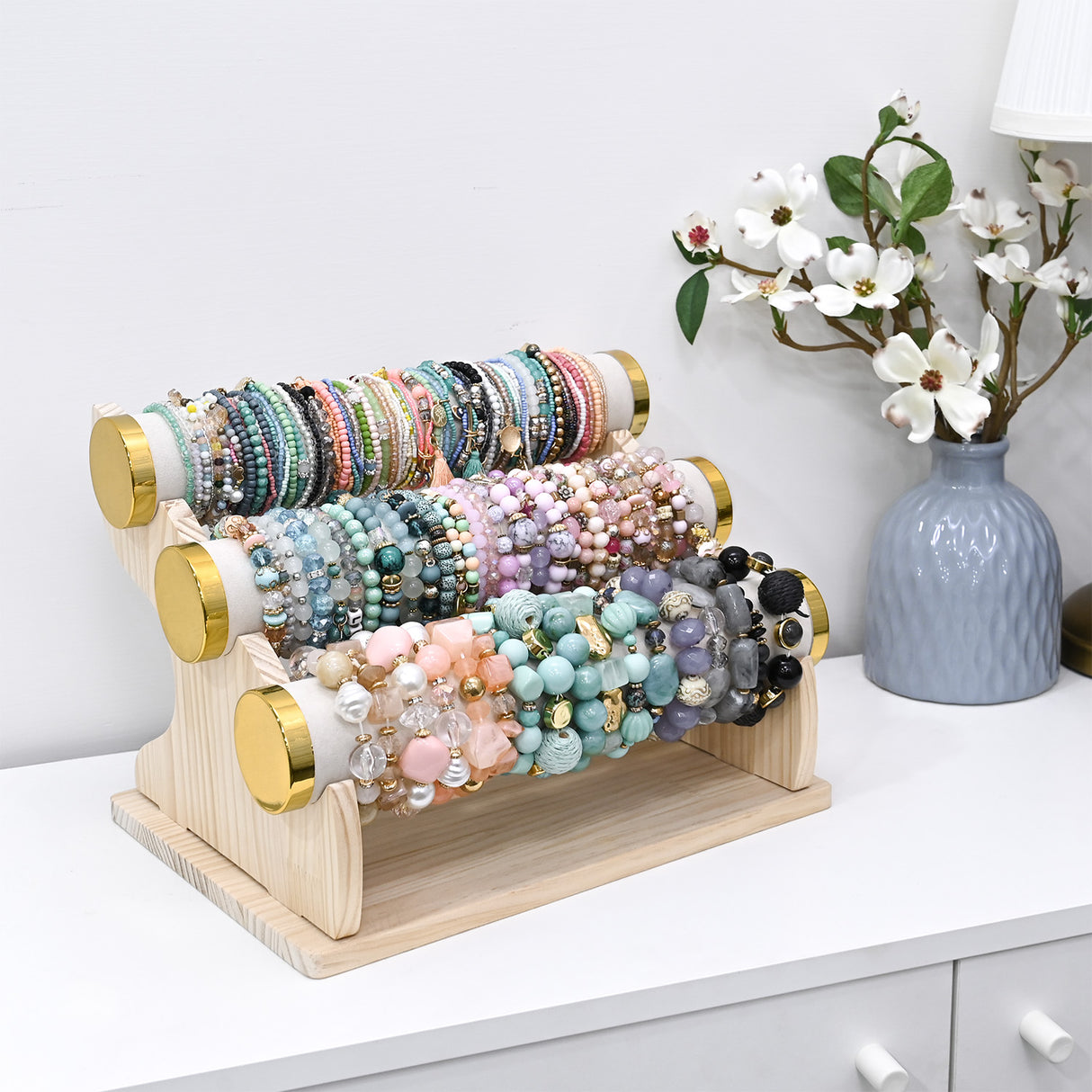 #WD3803 Wooden 3 Tier Bracelet Display Stand Rack